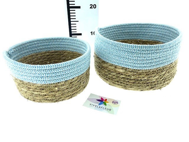 B Basket Gras Nat/Blue Set van 2 H15 / D26 cm