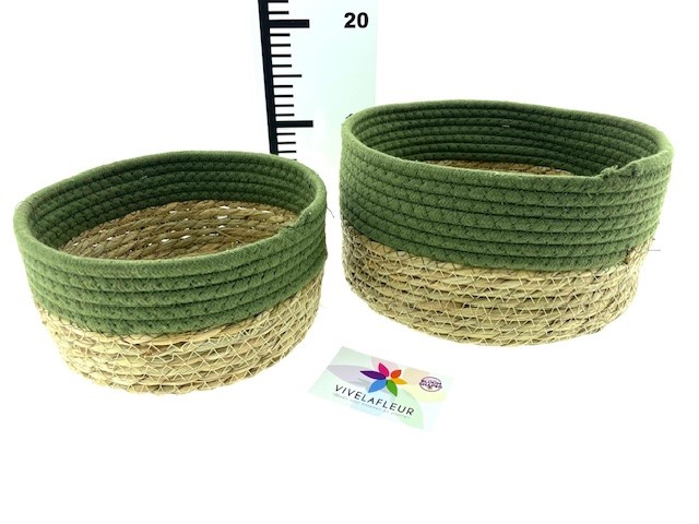 B Basket Gras Nat/Green Set van 2 H15 / D26 cm